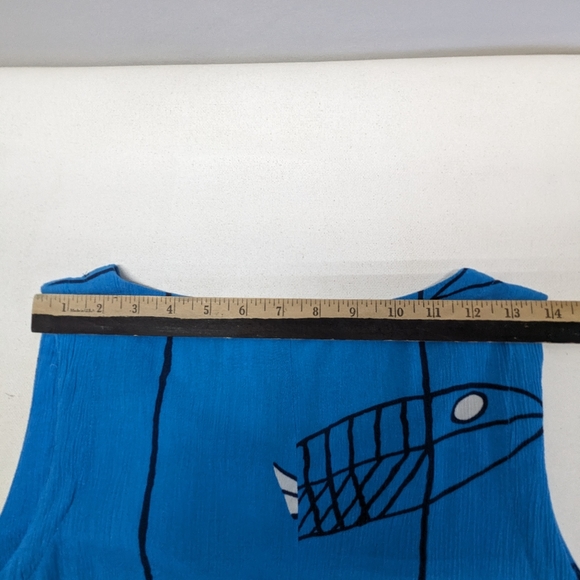 Kaktus Women's Blue Sundress mirror fish print midi rayon Med T-1 - Picture 4 of 10